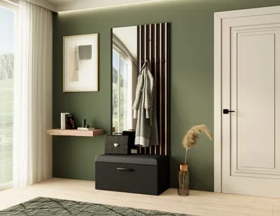 Produktbild von Garderobe MARGARET II, Farbe: Schwarz + Artisan Lamellen + Schwarz, mit Spiegel