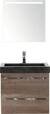 Produktbild von Sanox Badmöbel-Set Seville BxHxT 61 x 170 x 45,5 cm Frontfarbe tabacco mit Waschtisch Naturstein schwarz, Waschtischunte