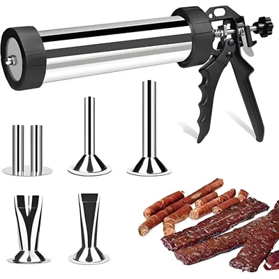 Produktbild von Manuelle Wurstfüllmaschine, Fleischpresse mit großer Kapazität, 5 Edelstahl-Düsen, Wurstfüller & Jerky Maker für Haus & BBQ