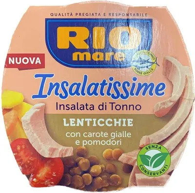 Produktbild von 6x Rio Mare Insalatissime Insalata di Tonno Lenticchie Thunfischsalat mit Linsen, gelben Karotten und Tomaten 160g Fertiggericht