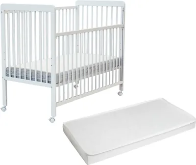 Produktbild von WEBABY - Babybett Holz mit Matratze 60x120 LIVO Weiß | Kinderbett | Mit 4 rollen | Mit Verstellbarer Lattenrost 3 stufen