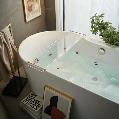 Produktbild von Badewannenablage aus Acryl mit goldfarbenen Rails, wasserdicht, Badezimmerzubehör