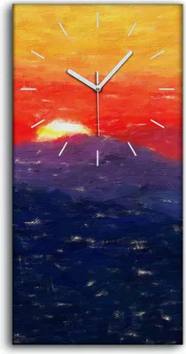 Produktbild von Wohnzimmer-Bild Leinwand Uhr 30x60 Gemälde Landschaft Himmel Sonnenuntergang - weiße Hände