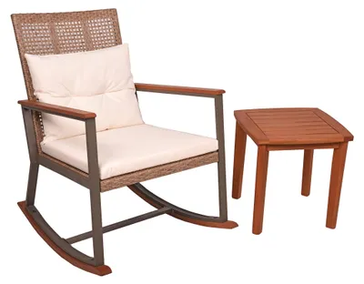 Produktbild von Outdoor-Schaukelstuhl MAINZ mit Beistelltisch Hellbraun Eukalyptus | Gartenstuhl Relaxsessel Garten Balkon Outdoor