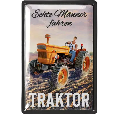 Produktbild von LANOLU Retro Blechschild TRAKTOR, lustiges Werkstatt-Schild für Männer, Metallschilder mit Sprüchen, Geschenk Vatertag, Metallschild 20x30cm