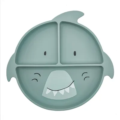 Produktbild von Trixie Silikon Baby Teller mit Fächern und Saugnapf - Mr. Shark blau