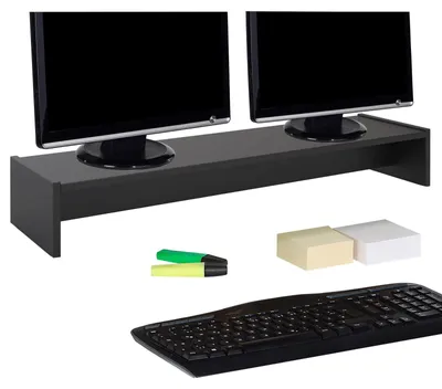 Produktbild von Monitorständer ZOOM, Schwarz – Bildschirmerhöhung 100cm für 2 Monitore, ergonomischer Schreibtischaufsatz, Organizer für Schreibtisch