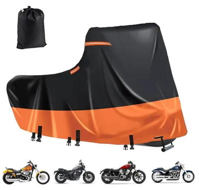 Obrázok produktu pre Ochranná plachta na motocykel, vodeodolná, 600D Oxford, veľkosť 3XL, čierno-oranžová, 276x111x142 cm
