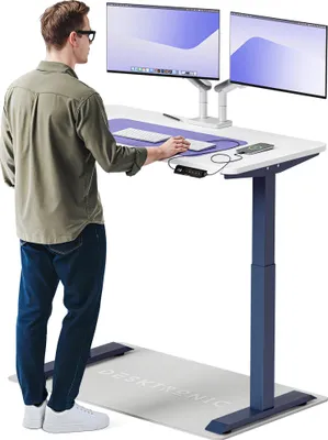 Produktbild von Desktronic HomeOne Elektrisch höhenverstellbarer Schreibtisch 120x60cm Blau/Weiß mit Memory-Funktion, Anti-Kollisions Technologie, USB-A und USB-C-Ladeanschlüssen