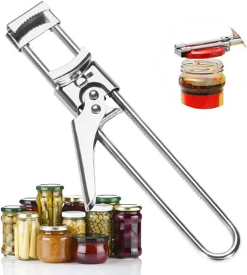 Produktbild von Edelstahl Glasöffner Dosenöffner Deckelöffner 2in1 inkl. Verstellbarer Öffnungshilfe
