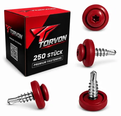 Produktbild von TORVON Selbstbohrende Blechschrauben mit EPDM Dichtscheibe Flachkopf Torx 4,8 x 19 mm RAL 3011 Braunrot 250 St.