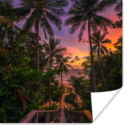 Produktbild von MuchoWow® Poster Sonnenuntergang - Palmen - Strand 75x75 cm - Wand Dekoration
