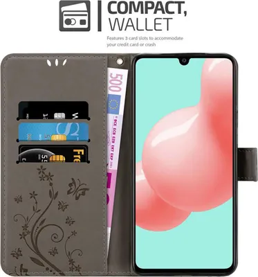 Produktbild von Cadorabo Hülle für Samsung Galaxy A41 Schutz Hülle in Grau Schutzhülle Handy Hülle Etui Case Blumen Flower