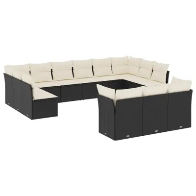 Produktbild von vidaXL 13-tlg. Garten-Sofagarnitur mit Kissen Schwarz Poly Rattan