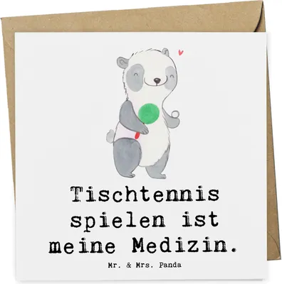 Produktbild von Mr. & Mrs. Panda Grußkarte Panda Tischtennis - Weiß - Geschenk, doppelkarte, Klappkarte, Verein, Ballsport, Glückwunschkarte, faltkarte, Bund, anlasskarte