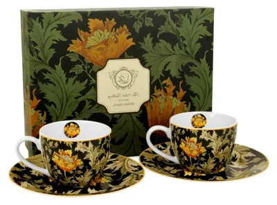 Produktbild von ART GALLERY 2er-Set Espressotassen 90 ml CHRYSANTHEMUM mit Untertassen aus New Bone China Porzellan