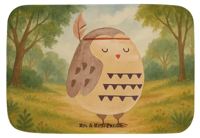 Produktbild von Mr. & Mrs. Panda duschmatte Eule Federschmuck Design - Weiß - Geschenk, Dekoration, Duschvorleger, Badezimmerteppich, Badematte, badezimmermatte, Owl, Waldtiere