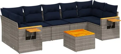 Produktbild von 8-tlg. Garten-Sofagarnitur mit Kissen Grau Poly Rattan