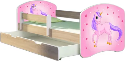 Image de ACMA lit d'adolescent lit d'enfant lit junior set complet avec matelas sommier à lattes et protection contre les chutes Sonoma 17 Pony 160x80 + coffre de lit
