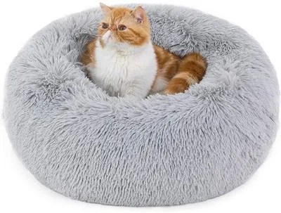Produktbild von Hundebett - Plüschkatzenmatte - Ø 50 cm Rundes Kuschelbett - Katzenliege für kleine und mittelgroße Hunde - Grau