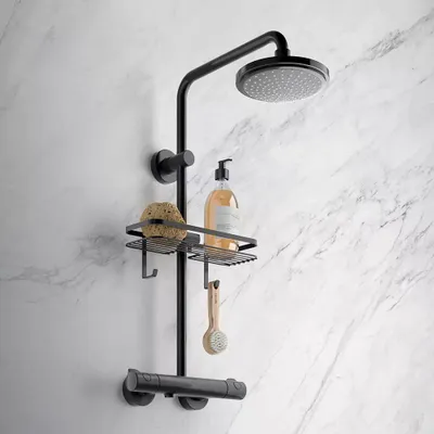 Produktbild von Metaltex duschablage für duschstange - Schwarz - Aufh\u00e4ngen ohne Bohren | Dekorativ
