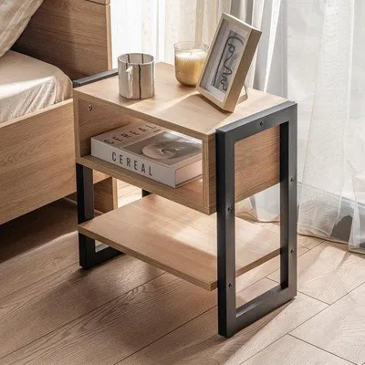 Produktbild von Loftline Nachttisch Beistelltisch mit Ablage Pijnboom/Schwarz 47x32x49 cm