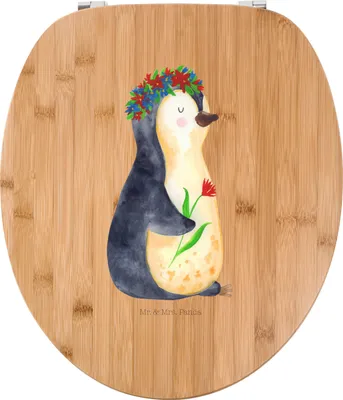 Produktbild von Mr. & Mrs. Panda WC Brille Pinguin Blumen - Transparent - Geschenk, holz sitz, Universum, Blumenliebe, Toiletten-Sitz, Klositz, Wünsche, Deckel, Wunderschön, Klodeckel