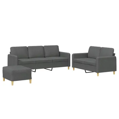 Image de vidaXL Ensemble de canapés 3 pièces avec coussins Tissu gris foncé