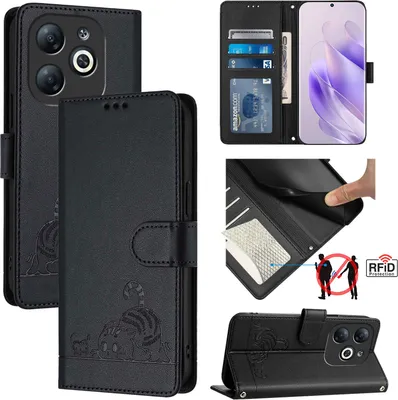 Image de Etui en cuir pour Infinix Smart 8, étui à rabat avec fonction stand et portefeuille noir