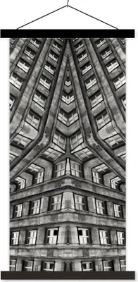 Produktbild von MuchoWow® Textilposter Kunst - Schwarz - Weiß - Psychedelisch 90x180 cm mit schwarzem Rahmen - Dekoration Wohnzimmer