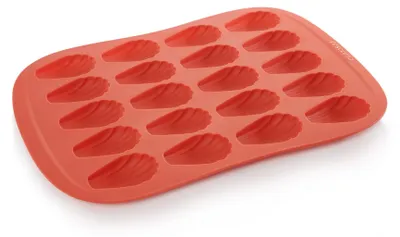Silikon-Backform, rot, 42,5x27x1,8 cm, 12 Mulden, Madeleine
