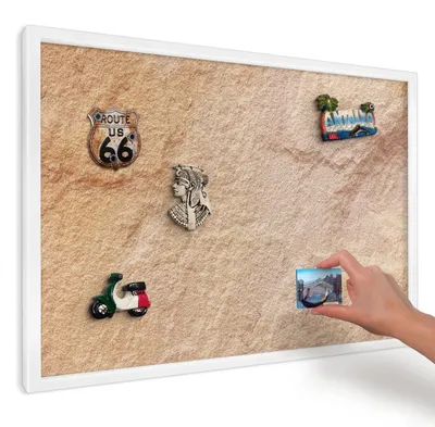 Produktbild von Magnettafel 60x40 cm mit weißem Rahmen - Magnetische Metalltafel, Magnetpinnwand zur Wandmontage für Wohnzimmer, Küche, Flur, Kinderzimmer und Büro - Steintextur