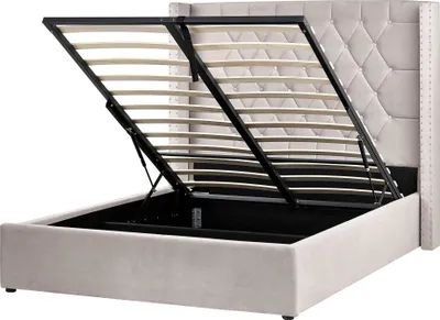Obrázek produktu pro BELIANI Postel s úložným prostorem taupe sametové čalounění 140 x 200 cm vysoké čelo ložnice