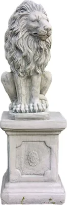 Produktbild von Schöner Löwe auf Sockel als Set bestehend aus Steinguss ist Perfekt für den Garten die Terrasse oder den Vorgarten ist Frostfest Witterungsbeständig und Neu 91cm H, 1551uPO-74
