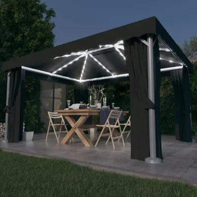 Obrázek produktu pro Altán se závěsy a světelnými LED řetězy 4 x 3 m antracitový