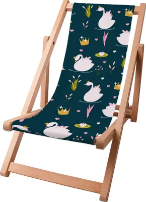 Immagine prodotto di Sdraio per bambini Dreamroots pieghevole in legno, fino a 130 kg, lettino prendisole pieghevole con regolazione dell'inclinazione dello schienale a 3 livelli, Lago dei cigni