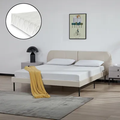 Produktbild von Polsterbett ‘Porvoo’ mit Matratze Kiefernholz Samt 160 x 200 cm Beige