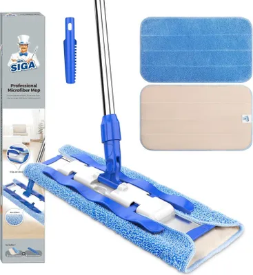 Produktbild von MR.SIGA Professioneller Mikrofaser-Wischmop mit Edelstahlgriff, 3 Tücher, Schmutzabscheider