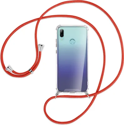 Produktbild von Handykette Backcover-Schutzhülle mit Band (Metall silberfarben) für Huawei P Smart 2019 / Honor 10 Lite - rot