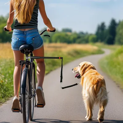 Produktbild von Sweiko Hundeleine fürs Fahrrad, elastisches Seil, Stahlrohr, 124 cm, Schwarz