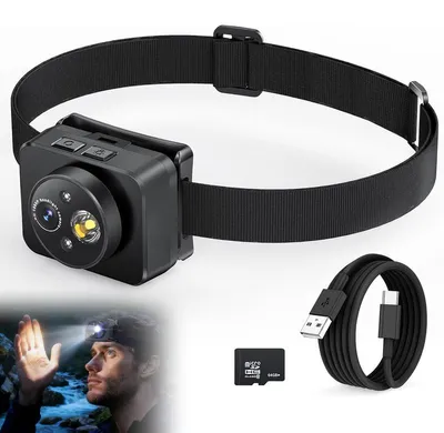 Produktbild von Stirnkamera LED, 1080P Camcorder, 64GB, wiederaufladbar, verstellbar – für Elektriker, Fahrrad & Angeln