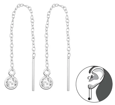 Produktbild von Durchzieher Ohrringe Silber 925: Zirkonia Ohrringe mit Kette