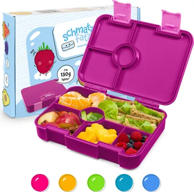 Produktbild von schmatzfatz Brotdose Kinder mit Fächern, BPA Frei Lunchbox Kinder, Bento Box Kinder, Brotbox für Mädchen & Jungen, Snackbox, Perfekt für Schule, Kindergarten & Ausflüge (Lila)