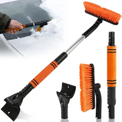 Produktbild von Orange Eiskratzer mit Schneebürste, ausziehbar bis 73 cm | abnehmbarer Eiskratzer, ergonomischer Schaumstoffgriff für Pkw, Lkw & Fahrzeuge