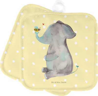 Produktbild von Mr. & Mrs. Panda Topflappen Elefant Biene - Gelb Pastell - Geschenk, Heiratsantrag, Ofenlappen, Topflappenset, Lustige Sprüche, topfhalter, Topfuntersetzer, Liebesspruch