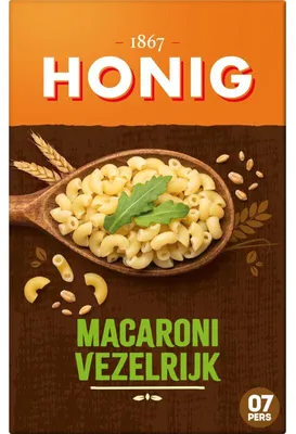 Produktbild von Honig Macaroni Vezelrijk 550g – Vollkornnudeln mit hohem Ballaststoffgehalt