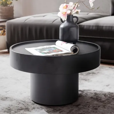 Obrázek produktu pro FineBuy Design konferenční stolek kulatý 60 cm kov černý - Ručně vyrobený hliníkový stolek do obývacího pokoje ve tvaru houby - Moderní hliníkový stolek k pohovce - Odkládací stolek