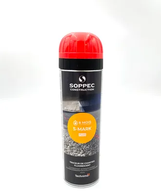 A spray can of Soppec S-Mark fluorescent marker.