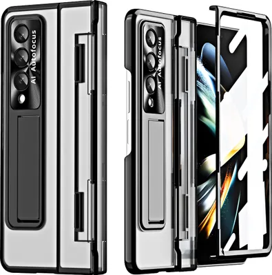 Obrázek produktu pro Galaxy Z Fold3 Pouzdro, Ochrana Displeje a Objektivu, Průhledné Galvanizované Pouzdro se Stojánkem pro Samsung Galaxy Z Fold 3 5G černé