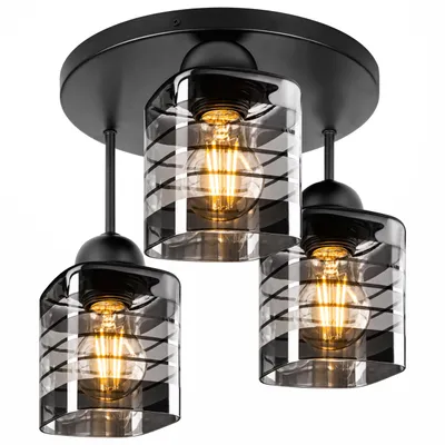 Produktbild von MasterLED Deckenleuchte E27 3-flammig Schwarz Glas Stahl Ø30 cm IP20 Senti